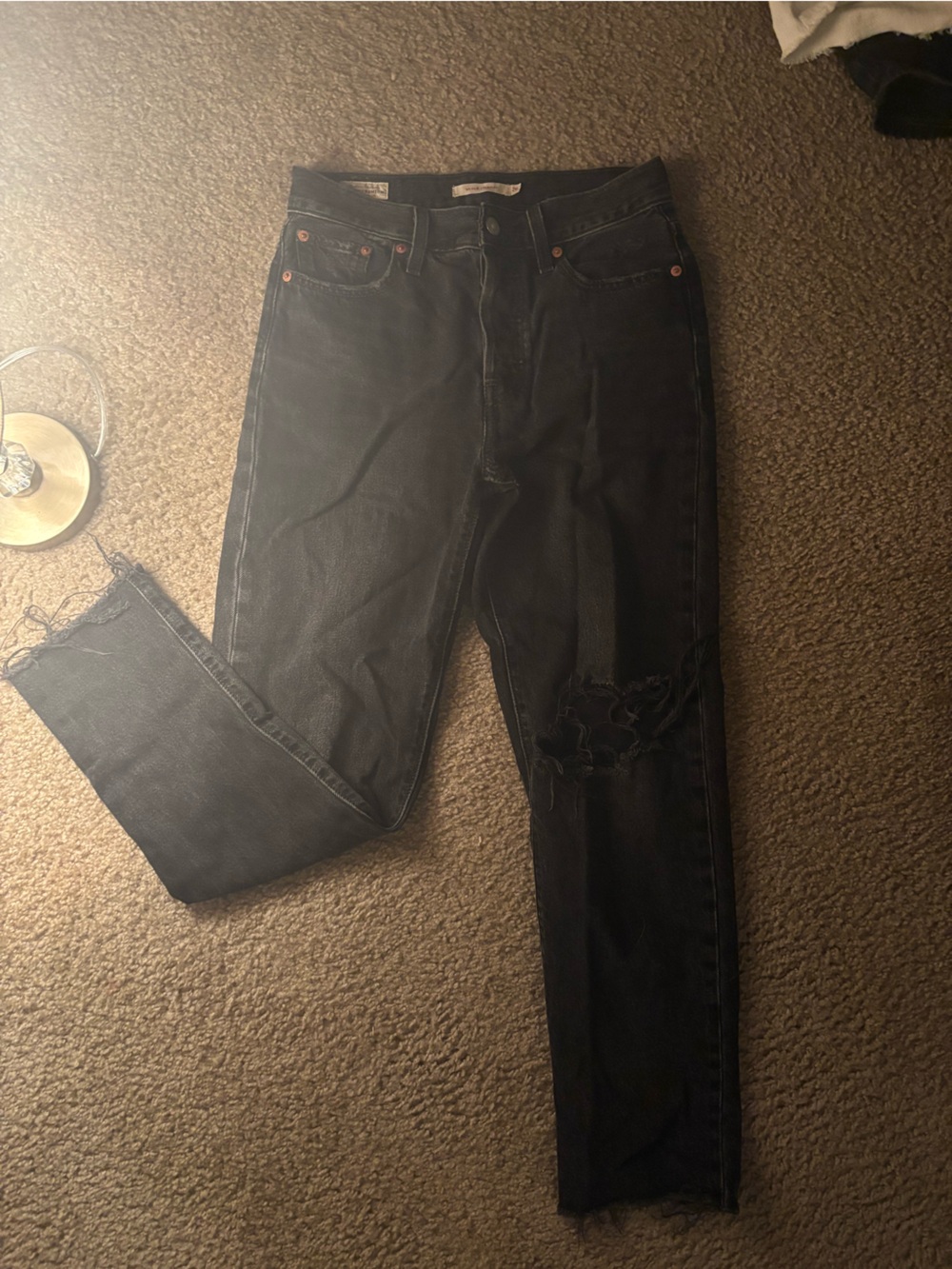 Levi's Women's Black Straight Leg Jeans with Distressed Knee
